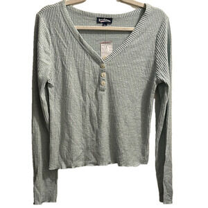 Freshman Light Mint Green Ribbed Blouse with Long Sleeves